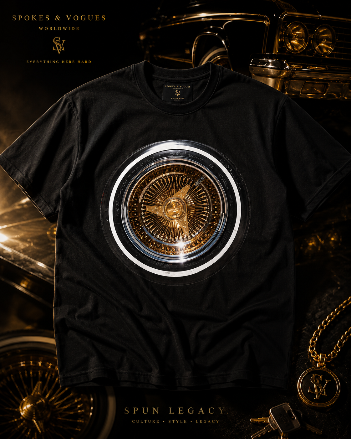 Spokes & Vogues Gold Wire Wheel Tee