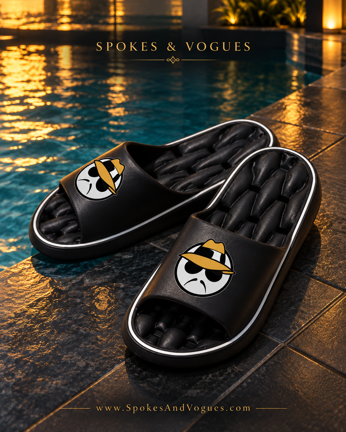 Black lowrider graphic slides beside a pool