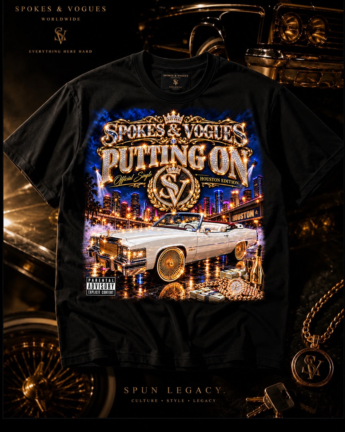 Spokes & Vogues Putting On Houston Edition black graphic T-shirt