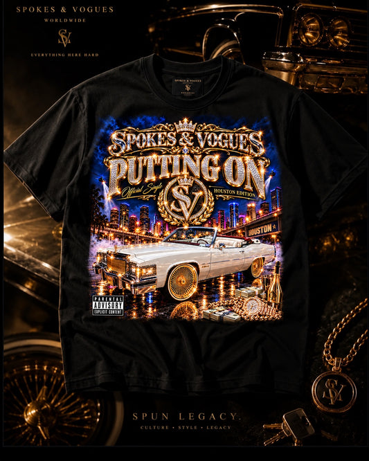 Spokes & Vogues Putting On Houston Edition black graphic T-shirt