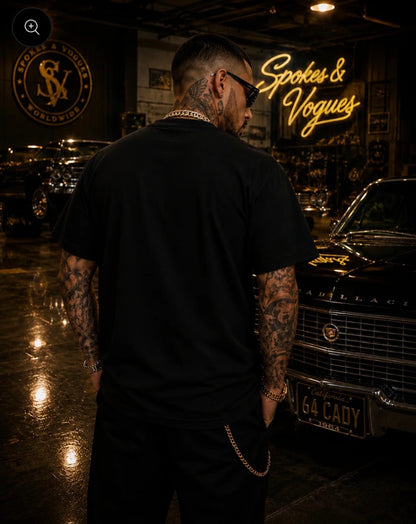 Back view of Spokes & Vogues black T-shirt