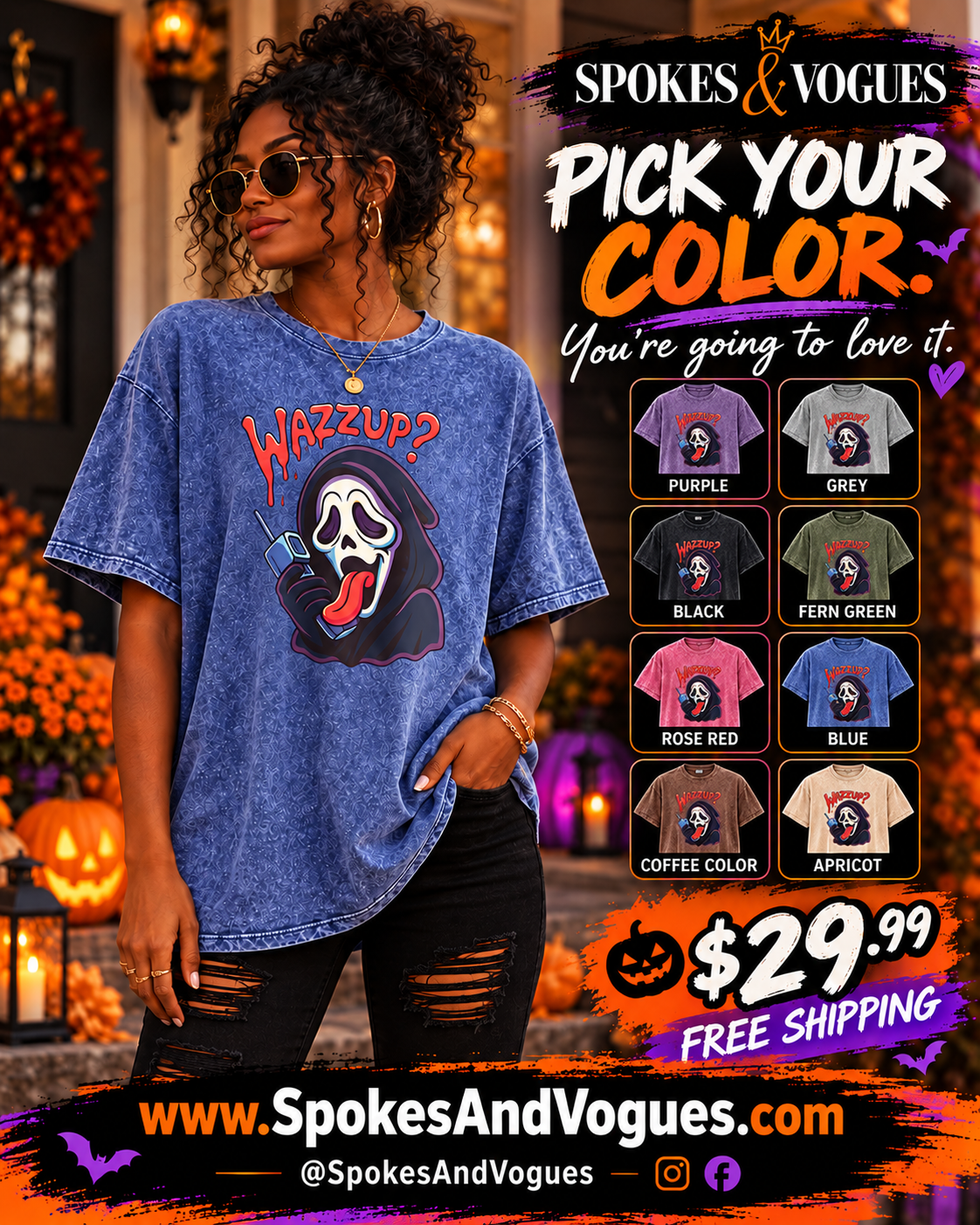 Spokes & Vogues Halloween ad with eight correctly named colors