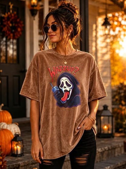 WAZZUP? Oversized Washed Graphic T-Shirt